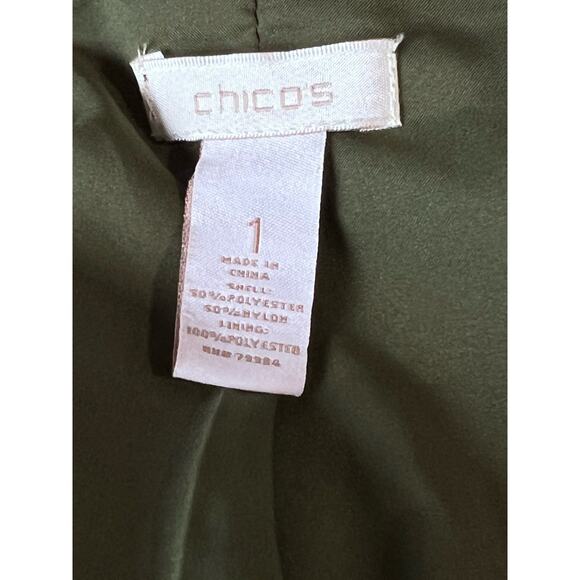 Chicos Blazer size 1 M Olive Green Crinkled Satin Metallic Evening Jacket - Picture 6 of 6